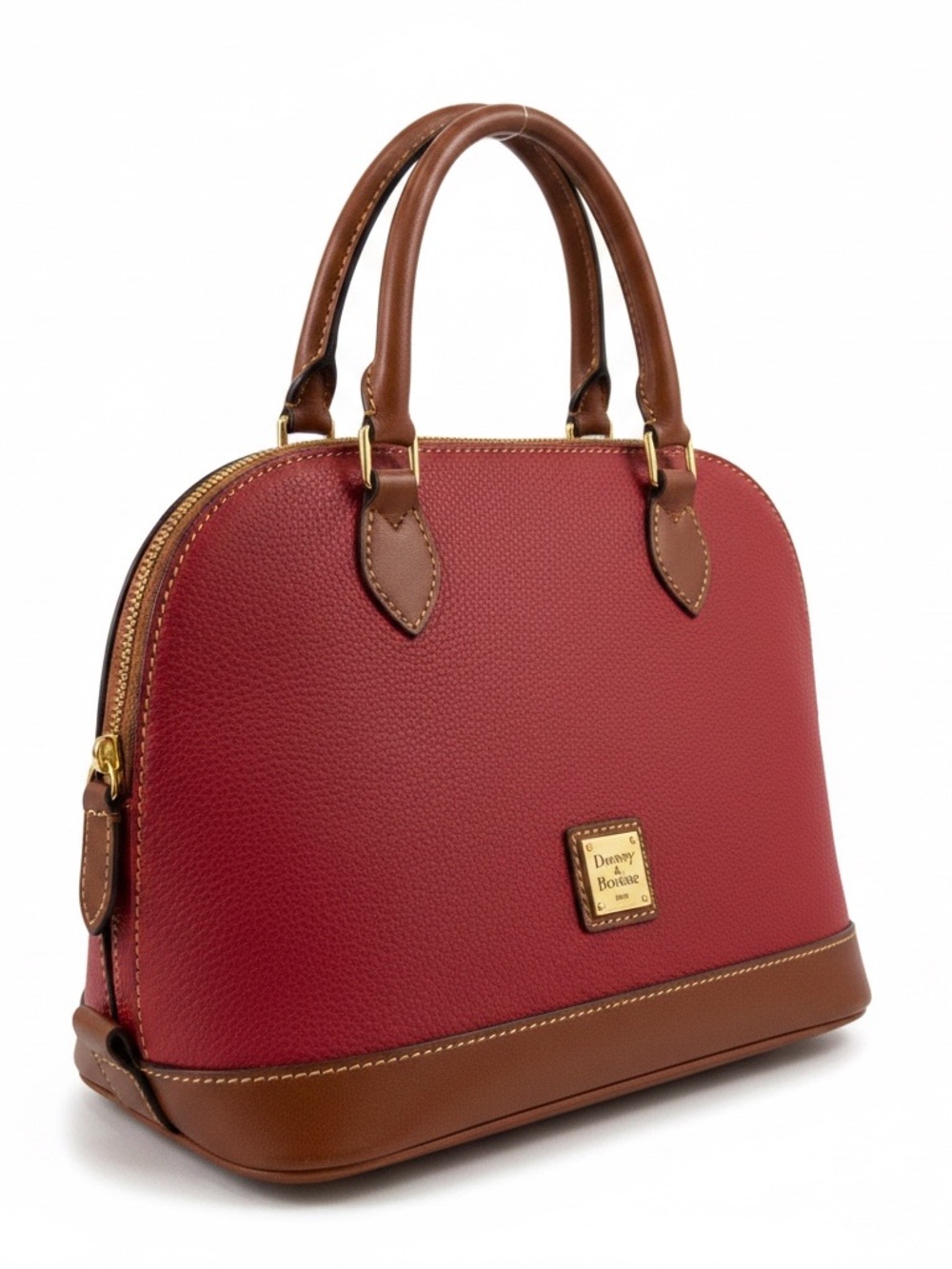 Dooney & Burke Red Dome Satchel Handbag with Tan Trim leather soft EUC